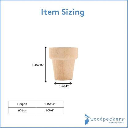 Woodpeckers Small Craft Flower Pot 1-5/16-inch x 1-3/4-inch, Pack of 100 Wood Flower Planter for Flower Craft & Planter