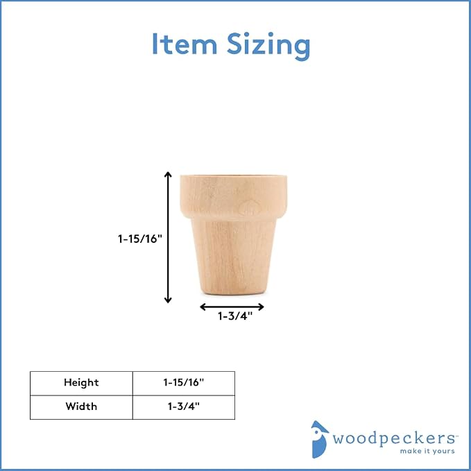 Woodpeckers Small Craft Flower Pot 1-5/16-inch x 1-3/4-inch, Pack of 24 Wood Flower Planter for Flower Craft & Planter