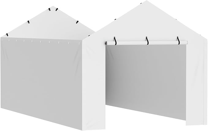 VEVOR Carport Replacement Canopy Cover Side Wall 10 x 20 ft, Garage Tent Shelter Tarp Heavy-Duty Waterproof & UV Protected, Easy Installation with Ball Bungees,White (Top and Frame Not Included)