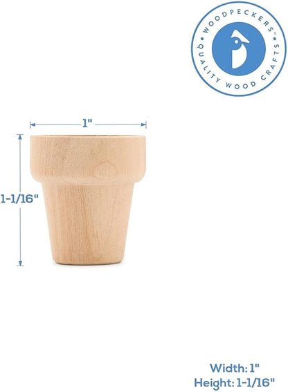 Woodpeckers Small Wooden Flower Pot 1-1/6 x 1-inch, Pack of 12 1 inch Mini Pots, 1 Flower Pots to Paint & Plant