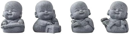 4Pcs Laughing Buddha Statue Feng Shui Decor, Cut Zen Monk Buddha Statue for Praying, Monk Sandstone Figurine Ornaments for for Home Decor or Garden Outdoor (4 Little Zen Monks)