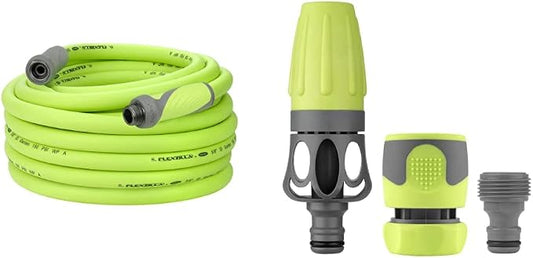 Flexzilla Garden Hose with SwivelGrip, 5/8 in. x 75 ft., Heavy Duty, Lightweight, Drinking Water Safe, ZillaGreen - HFZG575YWS-E & Flexzilla Garden Hose Nozzle Kit, 3-Piece - HFZGAK01