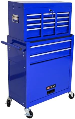 8-Drawer Tool Chest, Detachable Top Box for Garage,Blue | Rolling Mobile Storage Cabinet Organizer with Lockable Wheels for Workshop Utility, Heavy Duty Metal Construction