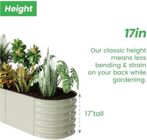 Raised Garden Bed Kit 8×2×1.4 FT Magnesium-Aluminum-Zinc Stainless Steel Metal Planter Box for Planting Outdoor Plants Vegetables(Cream White)