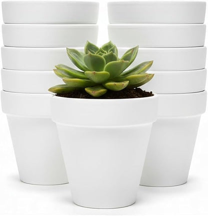 YESIACE White Terracotta Flower Pots with Drainage Holes, 4 Inches, 24 Pack, Suitable for Planting and Decoration