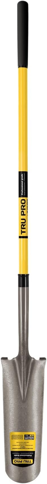 Truper Tru Pro 16-Inch Drain Spade, 48-Inch Professional Fiberglass Handle with 9-Inch Cushion Grip, 14-Gauge Tempered Steel Sharpshooter (Model 31286 / PEP-16FL)