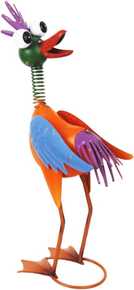 Metal Wacky Rooster Garden Statue for Patio, Backyard, Lawn | 16.54'' Rooster Decor, Yard Statue Decorations Outdoor, Chicken Yard Art, Yellow & Blue