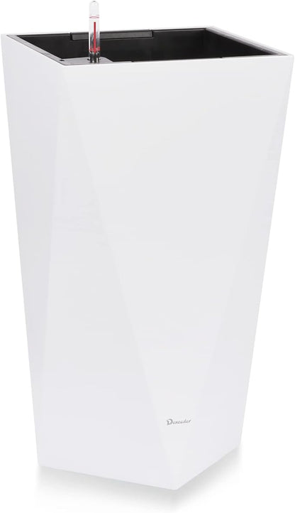 Dexceder 20 Inches Self Watering Tall Planter (White) | Diamond High Gloss, Thickened Rhombus Large Floor Standing Flower Plant Pot with Water Level Indicator Indoor Outdoor