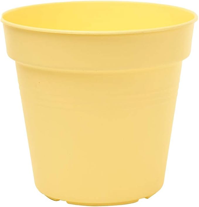 Mintra Garden Pots, 4 Pack Bulk Plastic Plant Pots with Drainage Tray, Round Indoor & Outdoor Decorative Planters with Drain Holes for Flowers, Herbs & Plants, 19cm Diameter – Yellow, 7.5 in