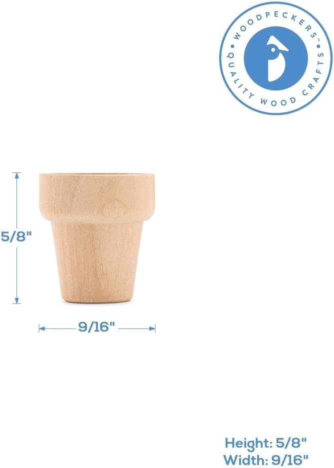 Woodpeckers Mini Craft Flower Pot 5/8-inch x 9/16-inch, Pack of 250 Unfinished Flower Pot for Diorama