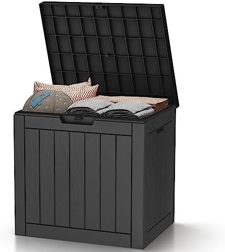 30 Gallon Deck Box, Waterproof Resin Outdoor Storage Box with Lockable Lid, Patio Storage Box Featuring Fade Resistant for Patio Furniture Cushions, Pool Accessories, Garden Tools, Black