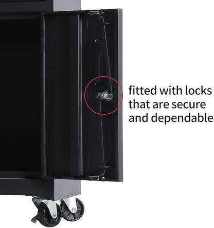 1 Drawer Tool Chest Heavy Duty Cart Steel Rolling Tool Box with Lockable Doors (TZ8 Black)