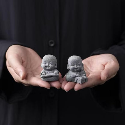 4Pcs Laughing Buddha Statue Feng Shui Decor, Cut Zen Monk Buddha Statue for Praying, Monk Sandstone Figurine Ornaments for for Home Decor or Garden Outdoor (4 Little Zen Monks)