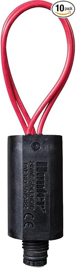 Hunter AC-Solenoid Replacement, 24V Sprinkler Valve Solenoid for Hunter Irrigation Valves, Heavy Duty Encapsulated Design, Captive Plunger, Pre-Stripped Wires (Pack of 10)