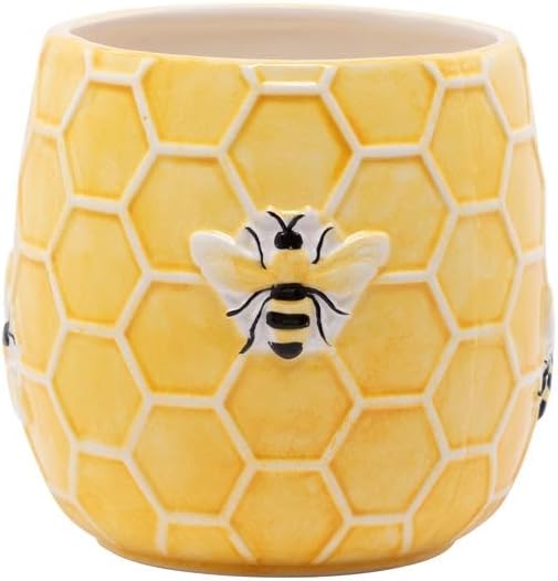 Napco House Plant Succulent Herb Flower Pot 4 x 4.5 Inch Ceramic Yellow Honeycomb Bee