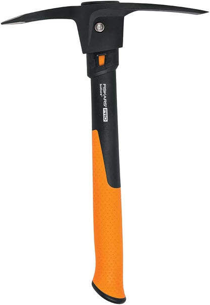 Fiskars 751220-1001 Pro IsoCore Pick/Mattock, 1.5 lb, Orange/Black & 384490-1002 Garden Scratch Tool Set with Shovel, Hand Rake and Spade for Weed Removal, Digging, Gardening, Black/Orange