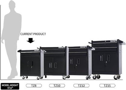 1 Drawer Tool Chest Heavy Duty Cart Steel Rolling Tool Box with Lockable Doors (TZ8 Black)