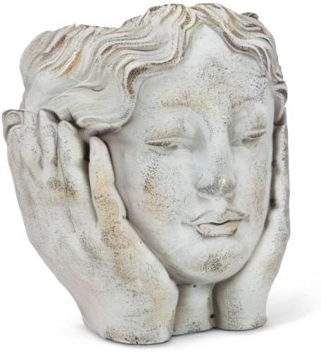 Abbott Collection Medium Head in Hands Planter | For Succulents & Small Plants, Cement, Gray, 8"H, No Drainage Hole