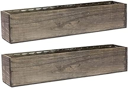 Wooden Planter Box, Rustic Barn Wood with Plastic Liner l Restaurant and Wedding Decorations l Wedding Bouquets, Table Centerpiece (20x4 Set of 2, Natural)