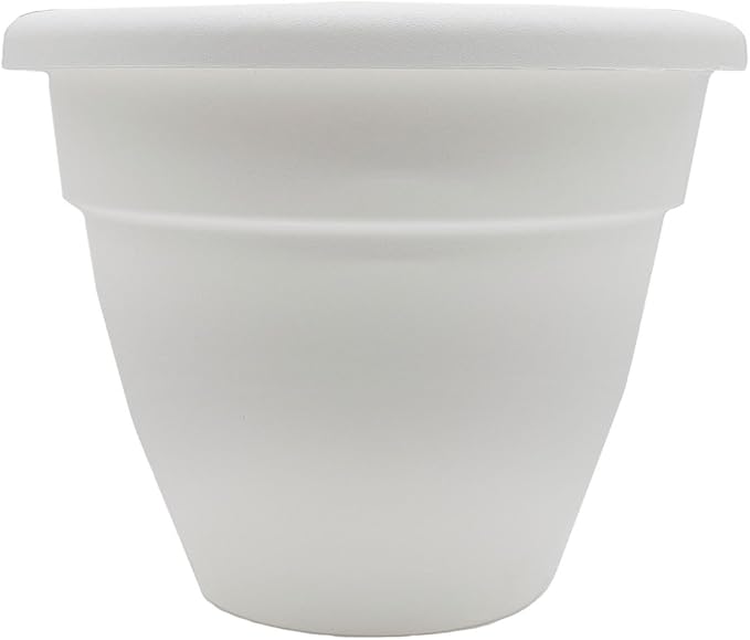 The HC Companies Caribbean Planter Pot - Outdoor & Indoor Plant Pot with Drainage Hole & Plug - Rolled Rim Plastic Pots for Plants & Flowers - Decorative Plant Pot (16" White, Pack of 1)
