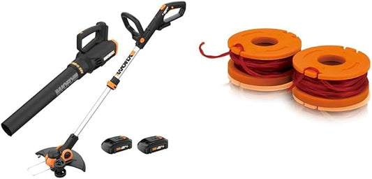 Worx 20V String Trimmer, Edger & Leaf Blower Bundle with 2 Batteries, Charger & Trimmer Line Replacement Spools
