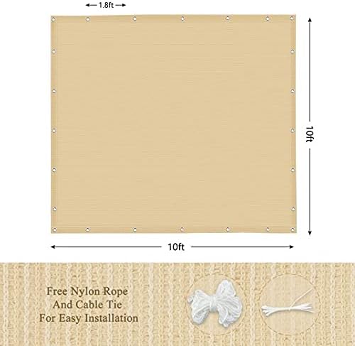90% Outdoor Sun Shade Cloth, Pergola, Deck, and Backyard Patio Sunshade with UV Protection, Heat Resistant HDPE Material, Reinforced Grommets (10x10 FT, Wheat)