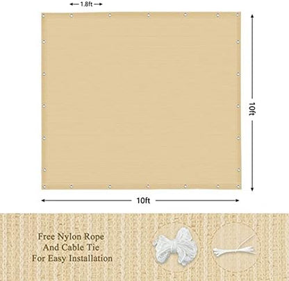 90% Outdoor Sun Shade Cloth, Pergola, Deck, and Backyard Patio Sunshade with UV Protection, Heat Resistant HDPE Material, Reinforced Grommets (10x10 FT, Wheat)