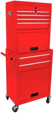 6-Drawer Tool Chest, Detachable Top Box for Garage, RED | Rolling Mobile Storage Cabinet Organizer with Lockable Wheels for Workshop Utility, Heavy Duty Metal Construction