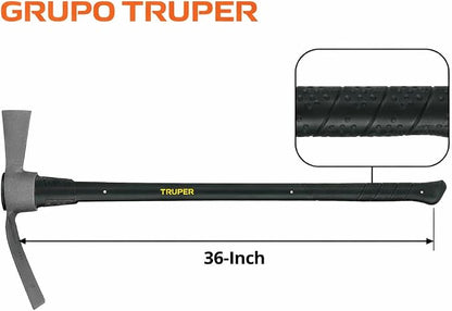 Truper 5 lb Cutter Mattock, 36-Inch Heavy-Duty Fiberglass Handle with Shock-Absorbing Grip, Forged Steel Dual-Head Digging and Root Cutting Tool (Model TH-5F / 31638)