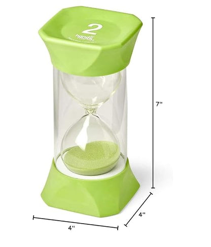 hand2mind Green Jumbo Sand Timers, 2 Minute Sand Timer, Hourglass Sand Timer with Soft Rubber End Caps Offers Quiet Pausing, Classroom Sand Timers for Kids, Teeth Brushing and Game Timer (Set of 1)