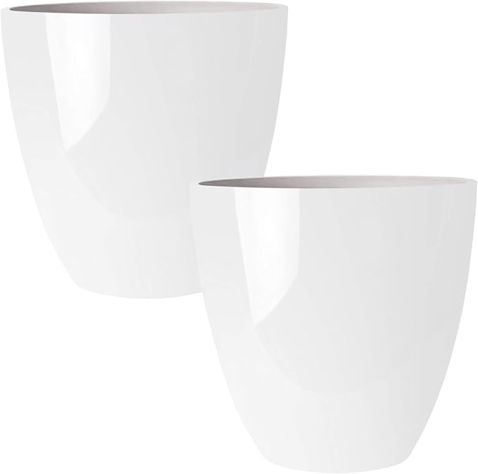 RUBBER BOND Plastic Plant Pots 2 Pack - Modern Indoor/Outdoor Planters for Home Decor - Weather-Resistant Large Flower Pots - Lightweight 12 Inches Tall Planters