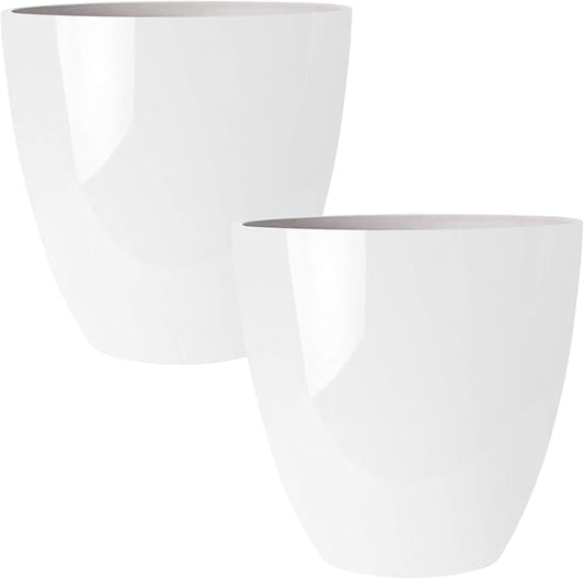 RUBBER BOND Plastic Plant Pots 2 Pack - Modern Indoor/Outdoor Planters for Home Decor - Weather-Resistant Large Flower Pots - Lightweight 12 Inches Tall Planters