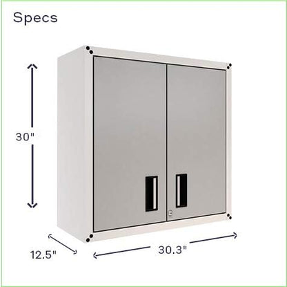 Floating Garage Storage Cabinet - Heavy-Duty Wall Mount Steel Cabinet, Lockable 2-Door Design, Removable Shelf, 44 lbs Capacity, Ready-to-Assemble Metal Garage Organizer (White and Grey)