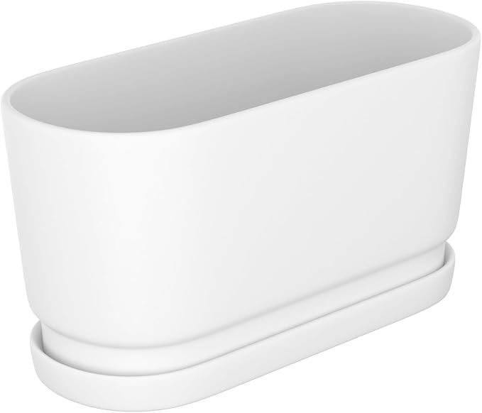 13" Rectangular Ceramic Planter with Drainage and Saucer, White | Indoor Outdoor Use, 13"L x 5.5"W x 6.3"H, Modern Home Decor, Window Box Planter, Matte White