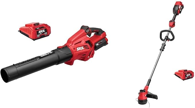 SKIL PWR CORE 40 Brushless 40V 530 CFM Cordless Leaf Blower Kit, Variable Speed with Power Boost & PWR CORE 40 Brushless 40V 15'' String Trimmer Kit with Smart Load Includes 2.5Ah