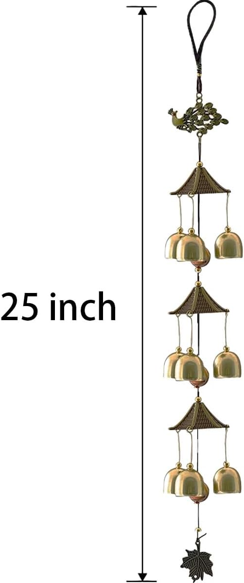 Auspicious Peacock with Energy Bead Wind Chimes Represents Lucky&Happy Life Copper Alloy 3 Layers+9 Bells for Outdoor Decorations Garden Yard Trees Or As A Good Gift