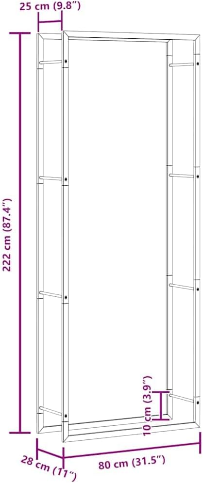 vidaXL Firewood Rack Matt Black 31.5x11.0x87.4" Steel