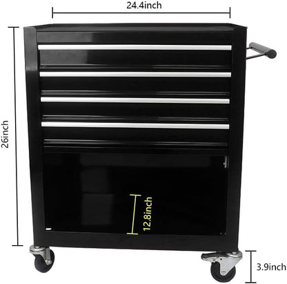 YOPTO Multifunctional Cart with 4 Ball-Bearing Drawers,Portable Rolling Tool Chest W/ 4 Wheels and Pull Handle,for Garage,Warehouse,Workshop,Repair Shop,Black