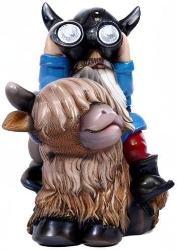 Joint Honglin Solar Garden Statues Resin Gnome Sitting on Highland Cow Outdoor Telescope Gnome Decorations Yard Ornament for Patio Lawn Balcony, Unique Housewarming Birthday Gifts for Mom Dad