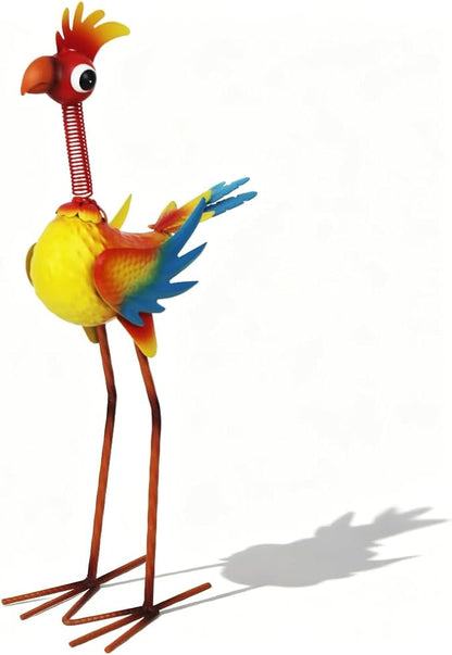 Metal Rooster Statue Outdoor Garden Decor,19" Wacky Bird Decor Yard Statue Decorations Outdoor,Funny Chicken Sculpture for Patio, Lawn, Backyard (Red+Yellow)