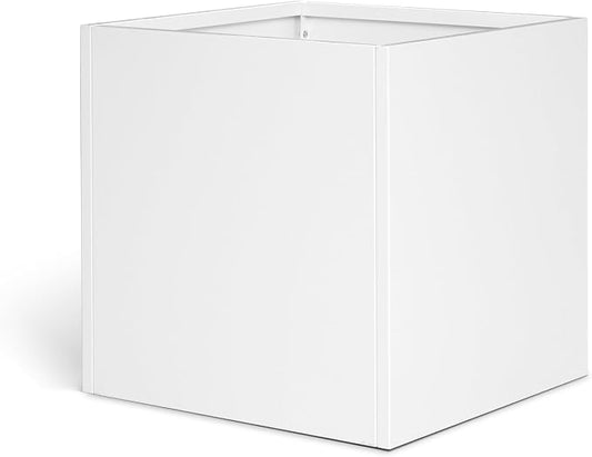 White Steel Planter 24 Inch Square Outdoor Planters Galvanized Steel Planter Box Indoor Metal Large Planters Cube Heavy Duty Planter Modern Commercial Residential for Plants Trees Patio Yard Garden