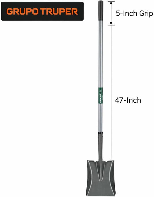 Truper Green Built Square-Point Shovel, 47-Inch Fiberglass Handle with 5-Inch Grip (Model PCL-FP / 31657)