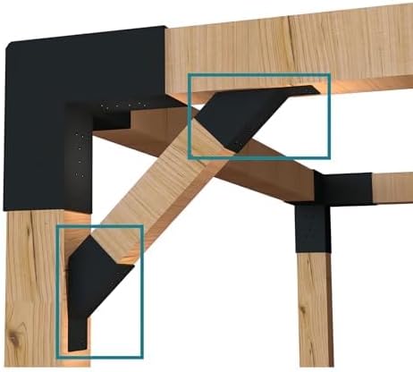4Pcs 45 Degree Angle Brackets for Pergola Kits - Heavy-Duty Metal Gazebo Brackets & 2x4 Wood Connector, Universal DIY Pergola Bracket Kit with Lumber Compatibility