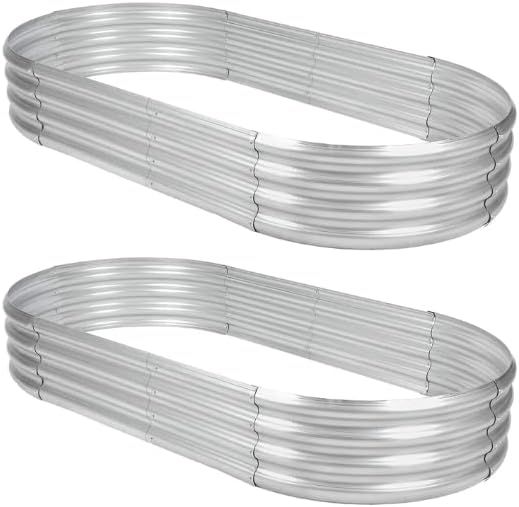 2Pack Raised Garden Bed 8×4×1FT,Galvanized Planter Box Oval Large Matel Steel Backyard Beds Outdoor for Vegetables,Flowers,Herbs,Plant