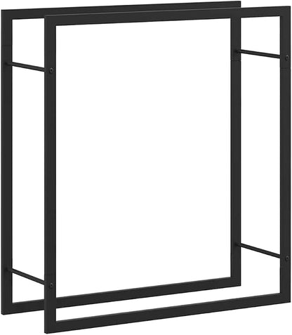 vidaXL Firewood Rack, Fire Log Stand Stacker Holder for Fireplace, Outdoor Indoor Metal Wood Pile Storage Organizer, Matt Black Steel