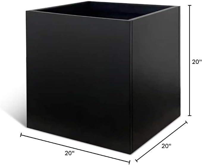Galvanized Steel Planter Box Black Metal Planter 20Inch Large Square Indoor Outdoor Planters Cube Steel Heavy Duty Planter Powder Coating Modern Commercial Residential for Patio, Plants, Yard, Garden