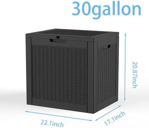 NicBex 30 Gallon Deck Box, Waterproof Resin Rattan Outdoor Storage Box Lockable for Patio Furniture, Fade Resistant Patio Side Table & Organizer for Garden Tools, Pool Floats, Outdoor Cushions, Black