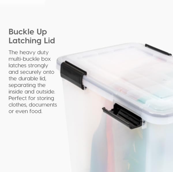 IRIS USA WeatherPro Storage Bins with Lids, 74 Qt, Gasket Seal, 2 Pack | BPA-free gasket seal keeps clothing, documents, pet food, tools, and camping gear protected from dust and moisture.