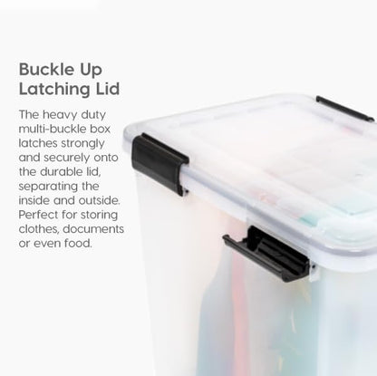 IRIS USA WeatherPro Storage Bins with Lids, 74 Qt, Gasket Seal, 2 Pack | BPA-free gasket seal keeps clothing, documents, pet food, tools, and camping gear protected from dust and moisture.