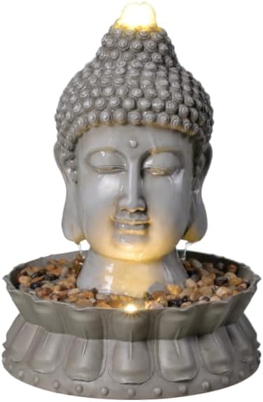 Kalona Buddha Water Fountain Outdoor with LED Lights, Buddha Statue Outdoor Garden Zen Fountain with Stones, Water Feature for Patio, Porch, Backyard, Lawn & Home Decor